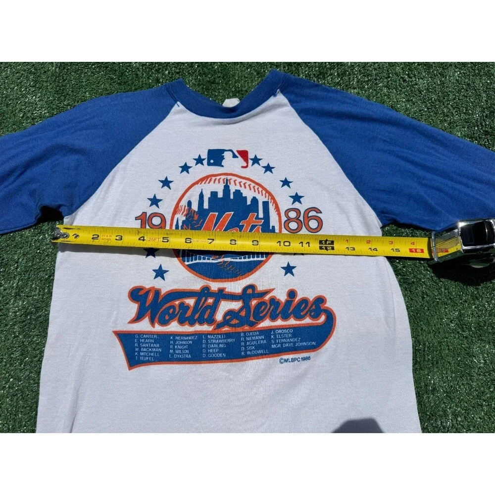 Rare New York Mets Official 1986 World Series Ringer T-shirt youth size medium